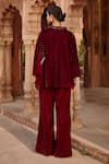 Shop_Ajiesh Oberoi_Wine Velvet Embroidery Bandeau Neck Top And Flared Pant Set _at_Aza_Fashions