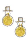 Shop_Tizora_Gold Plated Faux Diamonds Metal Carved Kundan Earrings _at_Aza_Fashions