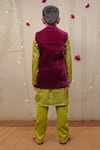 Shop_Tiny Colour Clothing_Wine Kurta- Mashru Silk Block Velvet Bundi And Set _at_Aza_Fashions