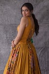 Shop_Shachi Sood_Yellow Dupion Silk Printed Floral U Neck Sequin Embroidered Lehenga Set _at_Aza_Fashions