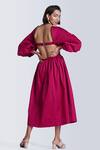 Shop Ekastories Pink Cotton Sweetheart Neck Lady Margaret Waist Cutout Dress at Aza Fashions Shop_Ekastories_Pink Cotton Sweetheart Neck Lady Margaret Waist Cutout Dress_at_Aza_Fashions