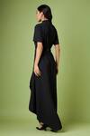 Shop_Aakaar_Black Mohair Crystals Mandarin Collar Draped Dress For Kids_at_Aza_Fashions