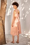 Shop_Kharakapas_Pink Gauge Cotton Checkered Pattern Boat Coze Shade Dress  _at_Aza_Fashions