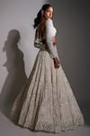 Shop_Ritika Mirchandani_Ivory Net, Crepe And Double Georgette Resham, Geometric Pattern Lehenga Set _at_Aza_Fashions