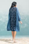 Shop_Ikai_Blue Cotton Silk Chanderi Embroidery Nile Shibori Kaftan Style Dress  _at_Aza_Fashions