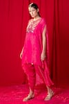 Shop_Enech_Pink Shimmer Georgette Jhalar Asymmetric Tunic And Tulip Pant Set  _at_Aza_Fashions