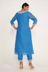 Shop Asaga Blue Chanderi, Organza, Muslin Embroidery V-neck Alice Neckline Kurta Set at Aza Fashions Shop_Asaga_Blue Chanderi, Organza, Muslin Embroidery V-neck Alice Neckline Kurta Set _at_Aza_Fashions
