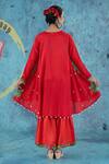 Shop Kacha Tanka Red Cotton Satin Applique Floral Round Neck Asymmetric Kurta Sharara Set at Aza Fashions Shop_Kacha Tanka_Red Cotton Satin Applique Floral Round Neck Asymmetric Kurta Sharara Set _at_Aza_Fashions