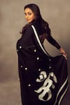Shop_Masaba_Black Raw Silk, Net, Chanderi Mul Maa Typography Print Saree_at_Aza_Fashions