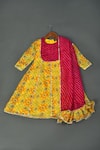 Buy_Maaikid_Yellow Kota Doria, Cotton Patti, Checkered Print Anarkali With Dupatta _at_Aza_Fashions