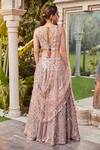 Shop_Mehak Murpana_Brown Dupion Crepe Embroidery Mirror Leaf Neck Floral And Bridal Lehenga Set _at_Aza_Fashions