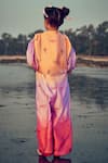 Shop_Little Luxury_Peach Viscose Print Bird Ombre Jumpsuit  _at_Aza_Fashions