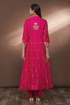 Shop_Surbhi Shah_Pink Dupatta Organza, Spun Silk Bead, Floral Embroidered Angarkha Set_at_Aza_Fashions
