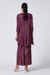 Shop_Scarlet Sage_Wine 100% Polyester Stripe Round Anika Printed Pleated Top And Pant Set_at_Aza_Fashions