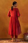 Shop_Rekha Agra_Red Kurta Chanderi, Pant Cotton Flex Pearl Work, Geometric Printed And Set _at_Aza_Fashions