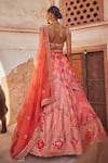 Shop_Aditi Gupta_Coral Banarasi Chanderi Woven And Embroidered Mughal Bridal Lehenga Set  _at_Aza_Fashions