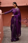 Shop_Deep Thee_Purple Chiniya Silk Embroidery Kalyani Boota Round Saree With Blouse _at_Aza_Fashions