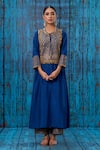 Shop_Label Niti Bothra_Blue Silk Zari Jaal Round Embroidered Yoke Kurta And Palazzo Set _at_Aza_Fashions