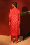 Shop_Shetab Kazmi_Red Modal Satin Printed Floral Digital Mandarin Collar Kurta Pant Set _at_Aza_Fashions