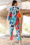 Shop_Pooja-Keyur_Blue Cotton Satin Print Paradise Floral Spread Balloon Sleeve Shirt With Pant _at_Aza_Fashions