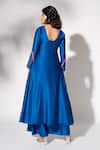 Shop_The Aarya_Blue Chanderi, Viscose, Organza Embroidery V-neck Anarkali Pant Set _at_Aza_Fashions