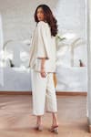 Shop_HOUSE OF FETT_Ivory Organic Cotton Embellished Stripe Pattern And Cord Lace Havana Pant Set _at_Aza_Fashions