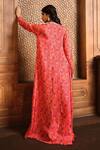 Shop_Aneesh Agarwaal_Orange Habutai; Lining: Shantoon Print Long Jacket And Draped Skirt Set For Women_at_Aza_Fashions