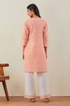 Shop_The Indian Cause_Peach Cotton Embroidery Thread V Neck Kali Kurta And Palazzo Set _at_Aza_Fashions