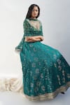 Shop_Nadima Saqib_Green Blouse Tissue Embroidery Lucknowi V Neck Lehenga Set _at_Aza_Fashions