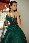 Shop_Adaara Couture_Emerald Green Silk Hand Embroidered Sequins Sweetheart Neck Top And Skirt Set _at_Aza_Fashions