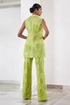 Shop_Mishru_Green Organza Embroidered Sequin Blazer Notched Lesly Bead Pant Set _at_Aza_Fashions