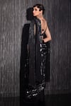 Shop_Shilpi Gupta_Black Silk Satin, Net Cut Work, Embroidery Cutdana Pre-draped Saree With Blouse _at_Aza_Fashions