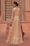 Shop_Nidhika Shekhar_Beige Organza Embroidery Floral Anarkali V Neck Brahmotsav Neckline With Cape _at_Aza_Fashions