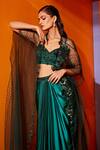 Shop_Roqa_Emerald Green Blouse : Net Hand Embroidered Cape Jacket Dhoti Set For Women_at_Aza_Fashions