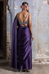 Nitika Gujral_Purple Saree Satin Embroidered Sequin Plunge V Draped With Cutout Bustier _Online_at_Aza_Fashions