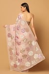 Shop_Two Sisters By Gyans_Pink Georgette Sequins Rosette Embroidered Saree With Unstitched Blouse Fabric _at_Aza_Fashions