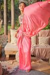 Shop_Surily G_Pink Silk Sequins, Beads Printed And Pre-draped Saree _at_Aza_Fashions