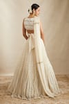 Shop_ASTHA NARANG_White Net, Crepe, Nylon Sequins, Embroidery, Cut Work Botanical Lehenga Set _at_Aza_Fashions