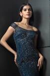 Shop_Rohit Gandhi + Rahul Khanna_Blue Tulle Sequins, Crystals, Cut Work One Starburst Embellished Off Gown _at_Aza_Fashions