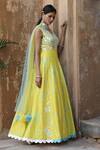 Shop_Nitisha Kashyap Official_Yellow Net Beads, Cut Work, Mirrors, Tie And Dye Anarkali With Dupatta _at_Aza_Fashions
