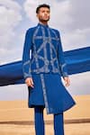 Shop_Sarab Khanijou_Blue Silk Embroidered Pearl Thread Bundi Pant Set _at_Aza_Fashions