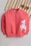 Shop_Knitting Doodles_Pink Fleece Embroidery Unicorn Patch Jacket And Joggers Set  _at_Aza_Fashions