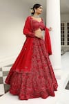 Shop_Miku Kumar_Red Silk, Satin Sequins, Embroidery Tonal Embellished Bridal Lehenga Set _at_Aza_Fashions