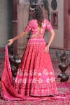 Shop_Show Shaa_Maroon Satin And Glass Tissue Lining Crepe Embroidery & Floral Lehenga Set _at_Aza_Fashions