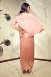 Shop_Babita Malkani_Pink Silk Embellished Beads Mandarin Collar Draped Top And Skirt Set _at_Aza_Fashions