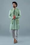 Shop_Punit Arora_Green Matka Silk Embroidery Geometric Floral Bundi And Kurta Set _at_Aza_Fashions