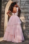 Shop_SAANJH BY LEA_Pink Satin Layered Pleated Lehenga _at_Aza_Fashions