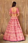 Shop_Shyam Narayan Prasad_Peach Brocade Embroidered Applique Scoop Neck Thread And Work Bridal Lehenga Set _at_Aza_Fashions