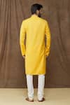 Buy_Samyukta Singhania_Yellow Kurta Linen Cotton Plain Bright Thread Work Placket Set_Online_at_Aza_Fashions