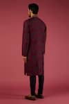 Shop_Krishna Mehta_Maroon Tussar Printed Floral Blossom Block Kurta Set _at_Aza_Fashions